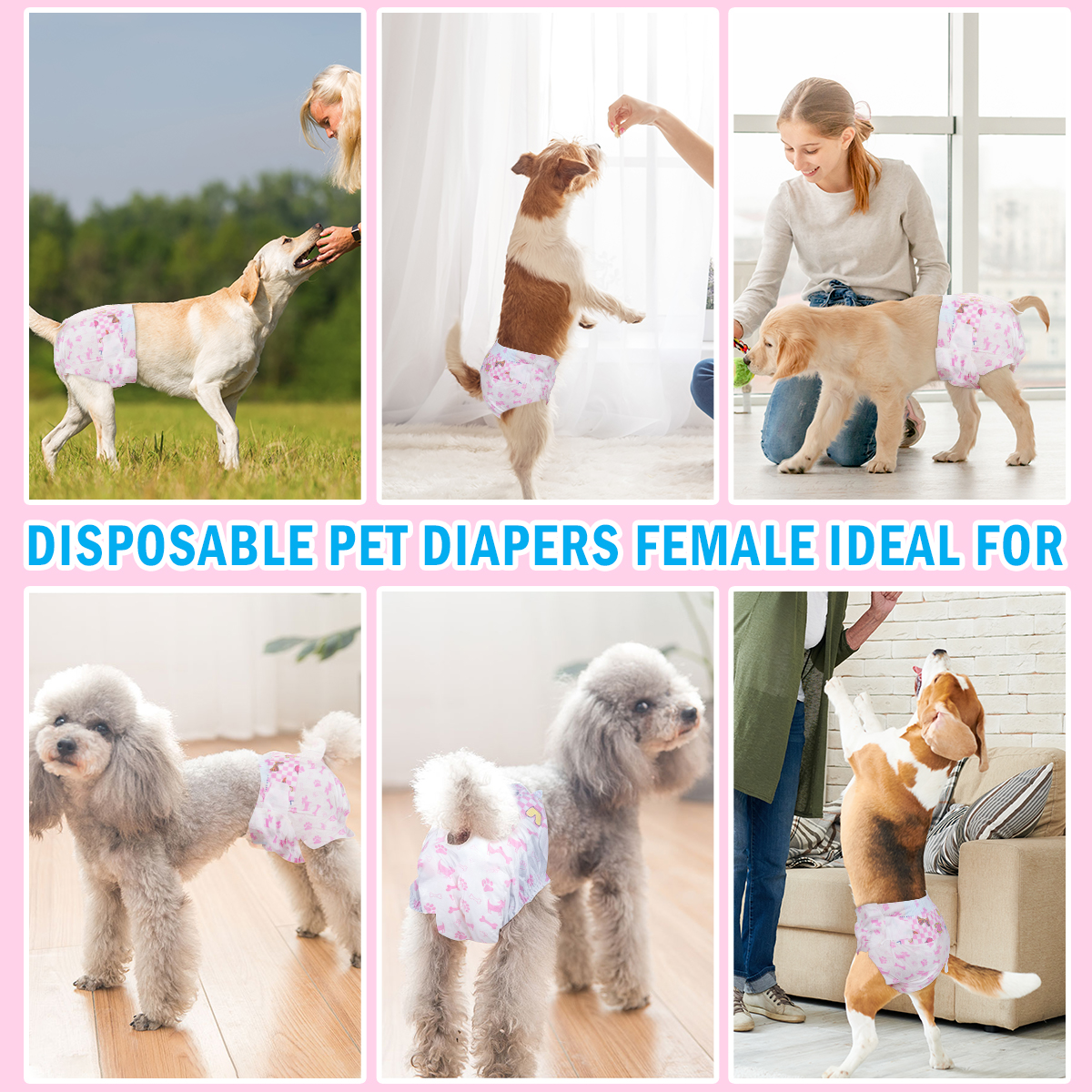 Super Absorbent Disposable Diapers Convenient & Environmental Friendly Dono Pet Diapers Secure & Comfortable Fit for Your Pets Leak-Proof for Female Dogs & Cats